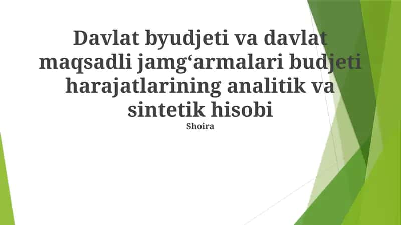 Davlat byudjeti va davlat maqsadli jamgʻarmalari budjeti harajatlarining analitik va sintetik hisobi