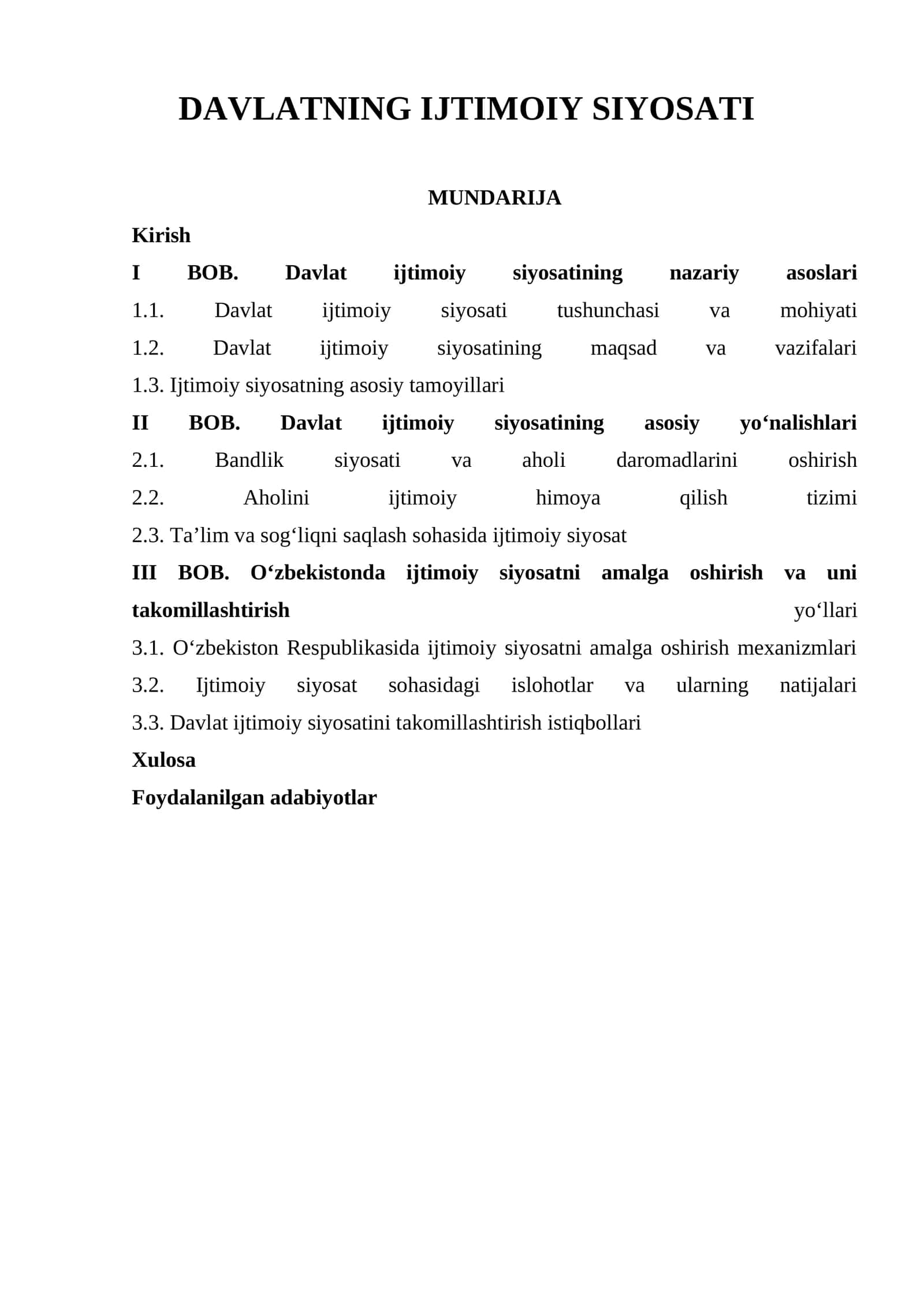 DAVLATNING IJTIMOIY SIYOSATI