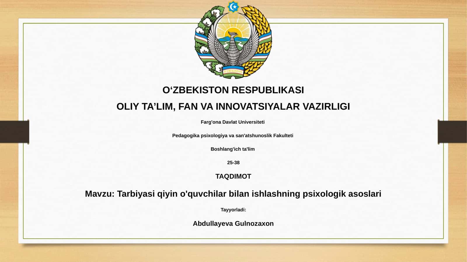 Tarbiyasi qiyin o'quvchilar bilan ishlash psixologik asoslari