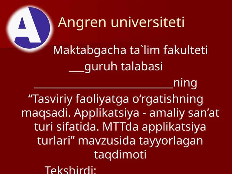 "Tasviriy faoliyatga o‘rgatishning maqsadi. Applikatsiya - amaliy san’at turi sifatida. MTTda applikatsiya turlari"
