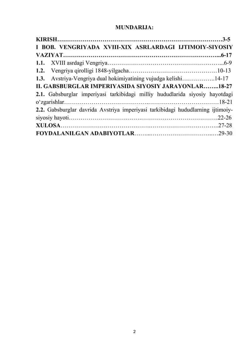 Vengriyada XVIII-XIX asrlardagi Ijtimoiy-Siyosiy Vaziyat