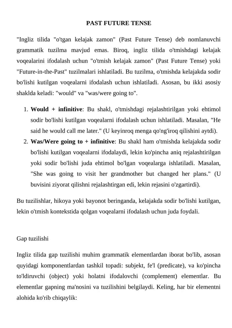 Past Future Tense
