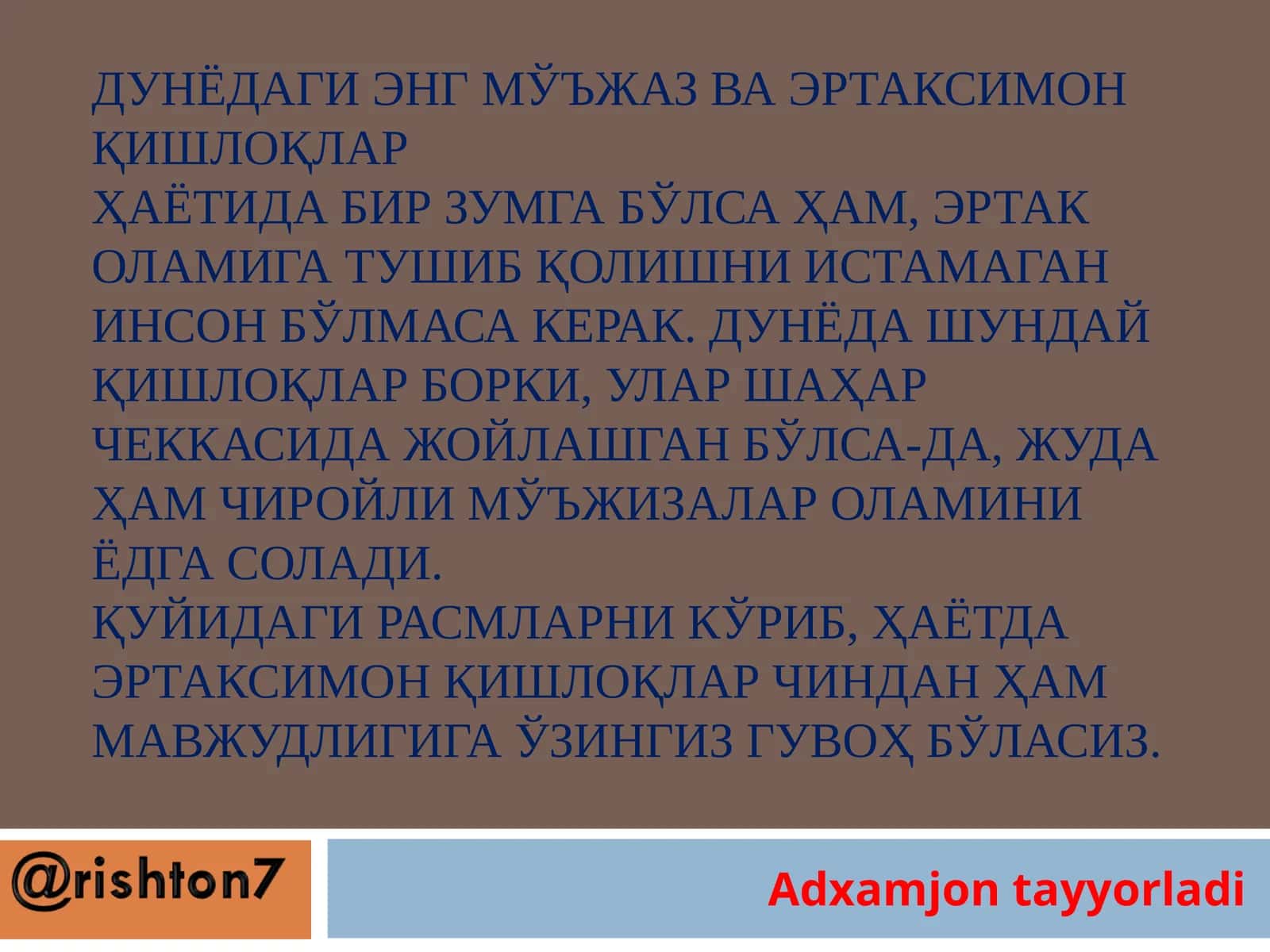 Adxamjon tayyorladi