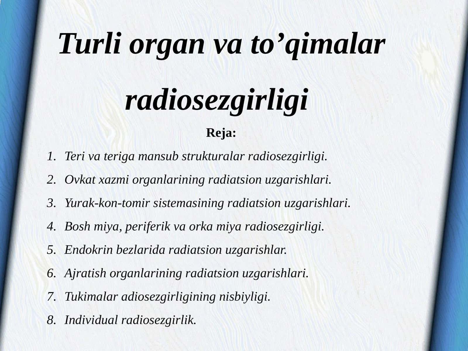 Turli organ va to’qimalar radiosezgirligi