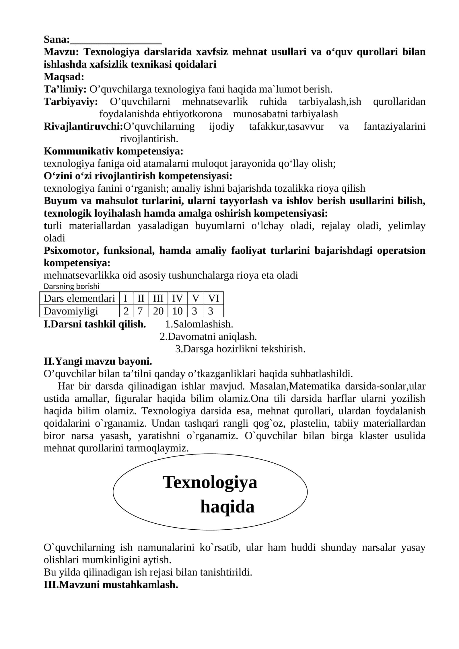 Texnologiya darslarida xavfsiz mehnat usullari va о‘quv qurollari bilan ishlashda xafsizlik texnikasi qoidalari