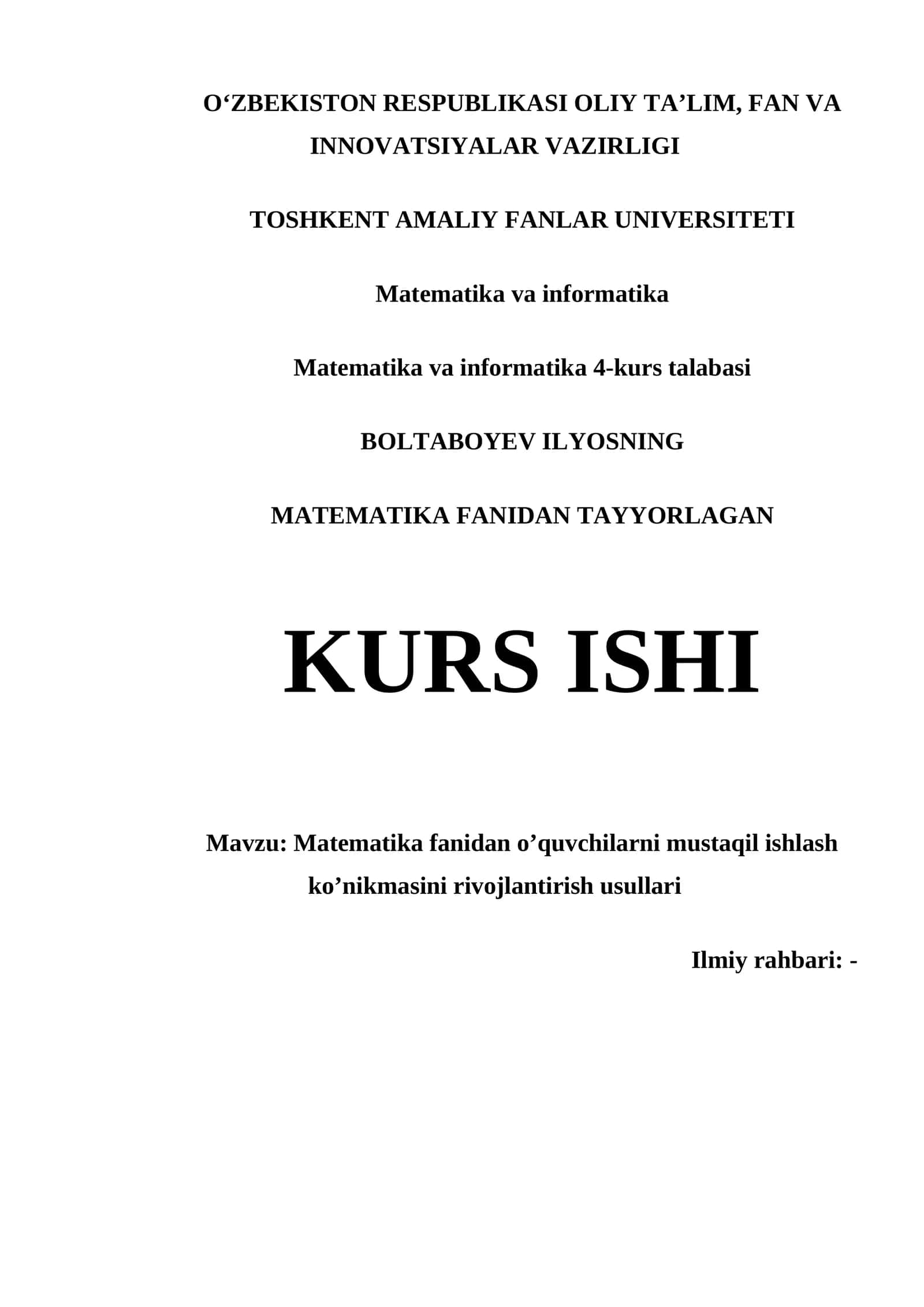Matematika va informatika 4-kurs talabasi bo'yicha kurs