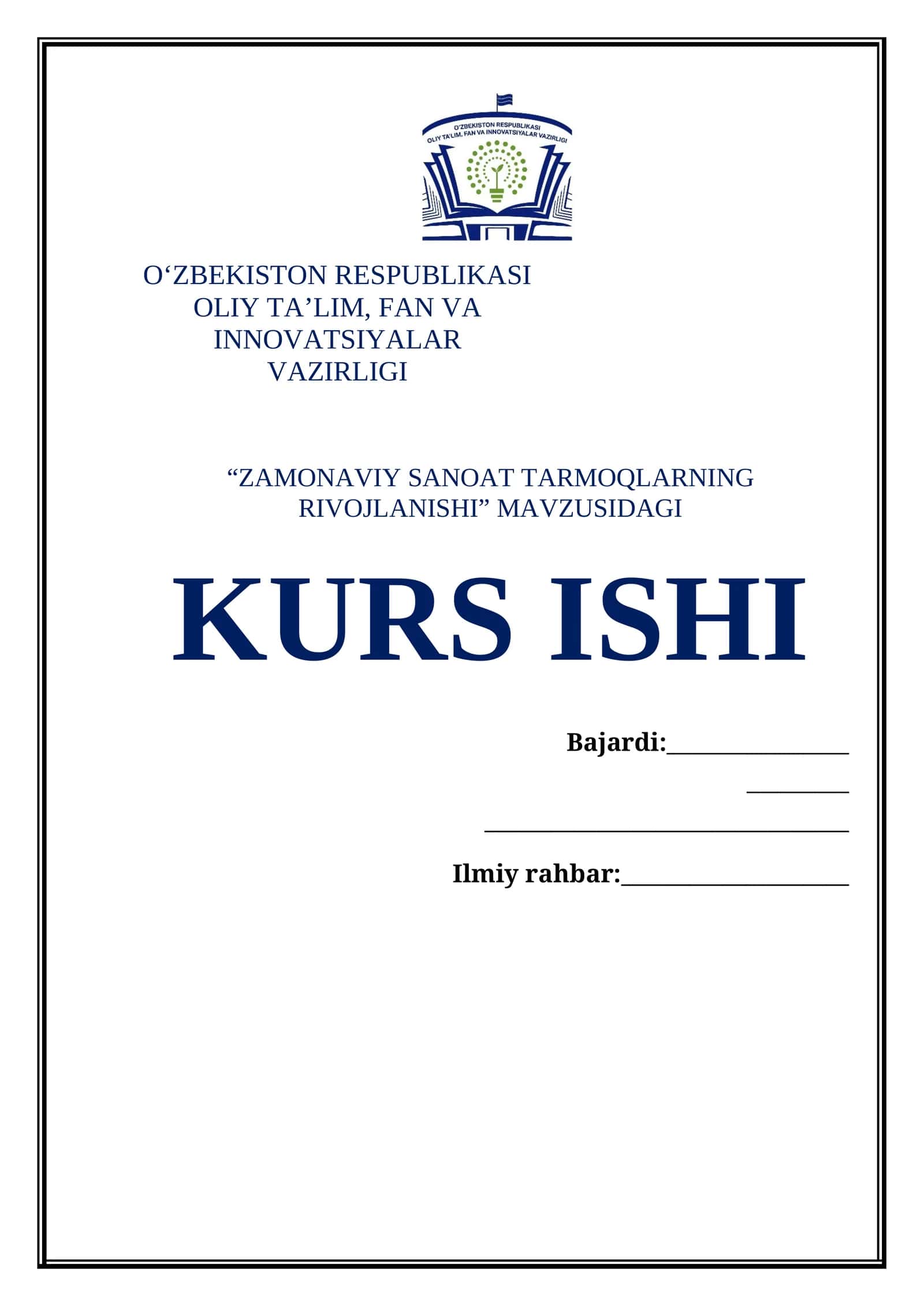 ZAMONAVIY SANOAT TARMOQLARNING RIVOJLANISHI