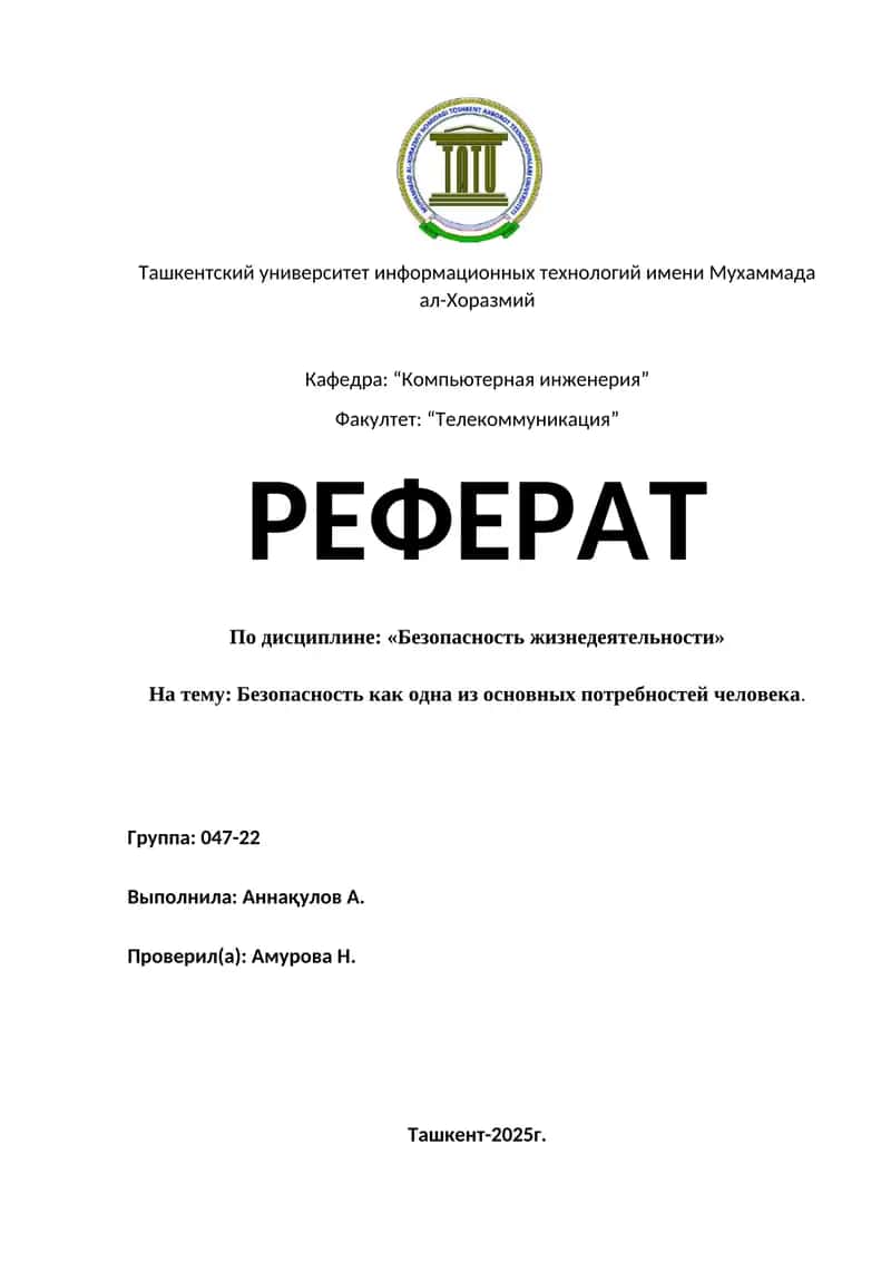Реферат: Безопасность как одна из основных потребностей человека