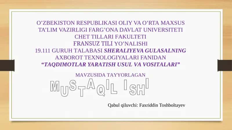 "TAQDIMOTLAR YARATISH USUL VA VOSITALARI"