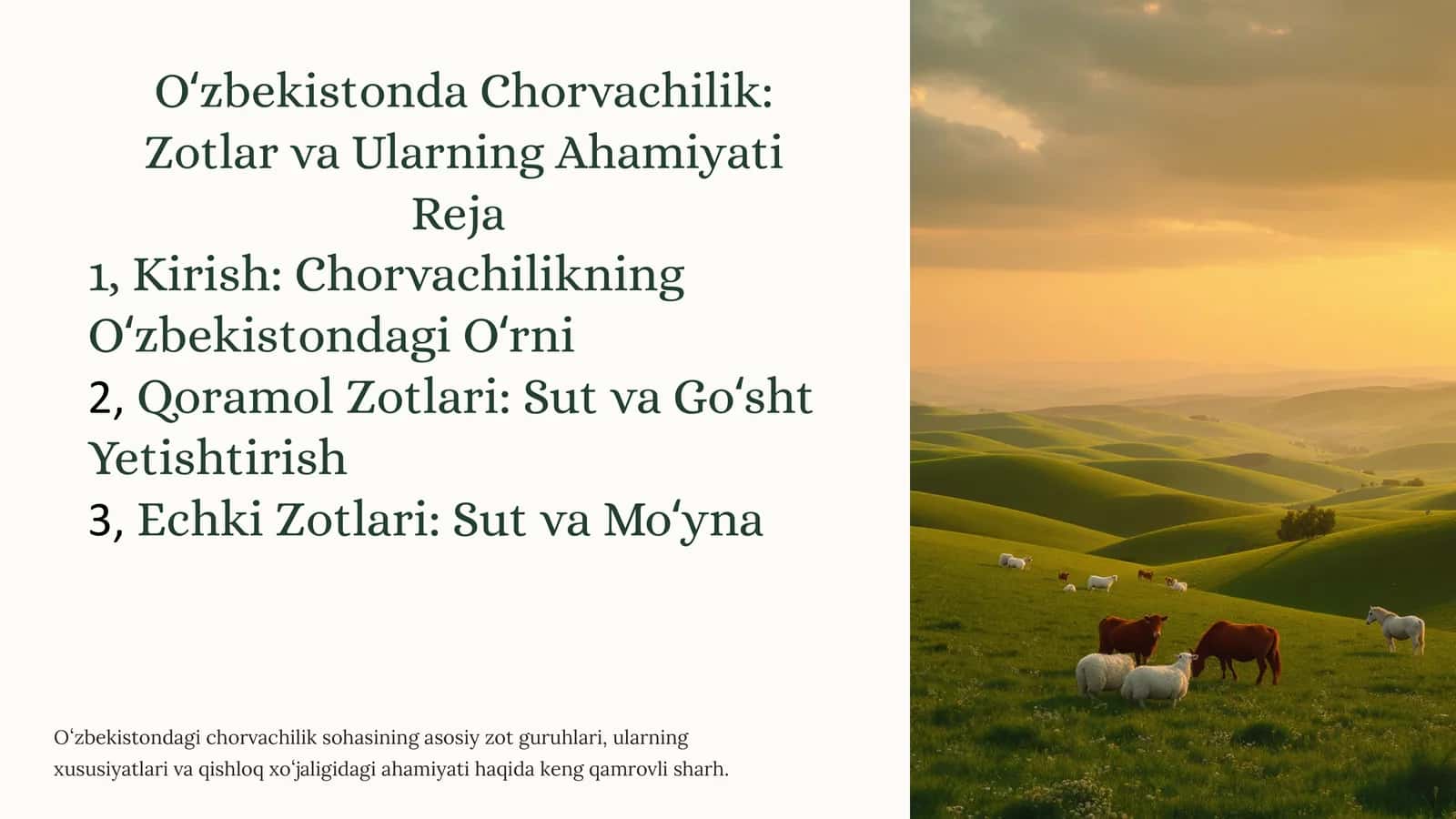Oʻzbekistonda Chorvachilik: Zotlar vaUlarningAhamiyati