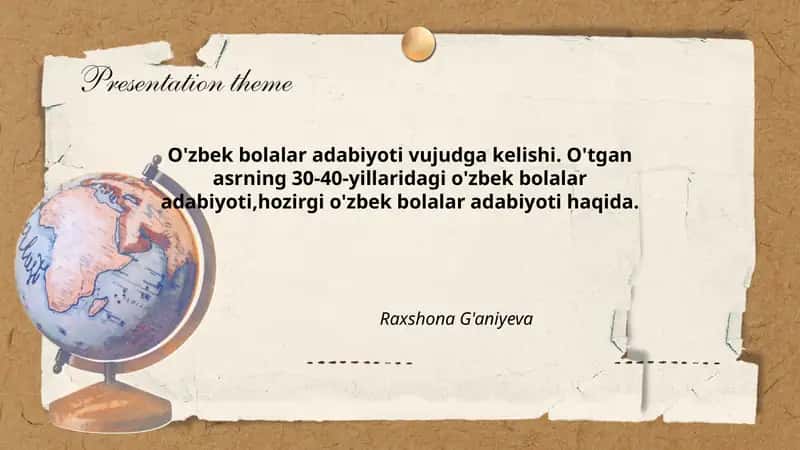 O'zbek bolalar adabiyoti vujudga kelishi