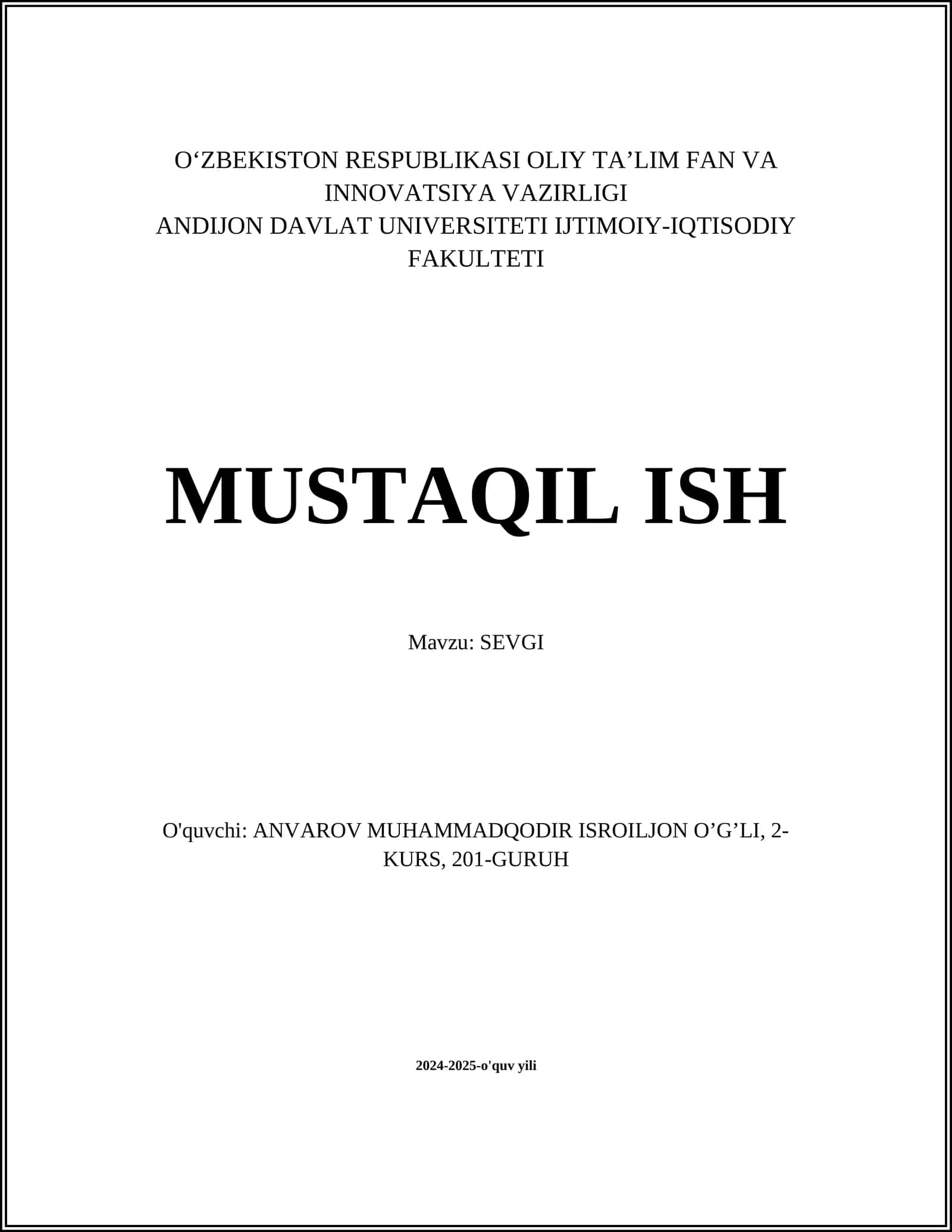 MUSTAQIL ISH SEVGI