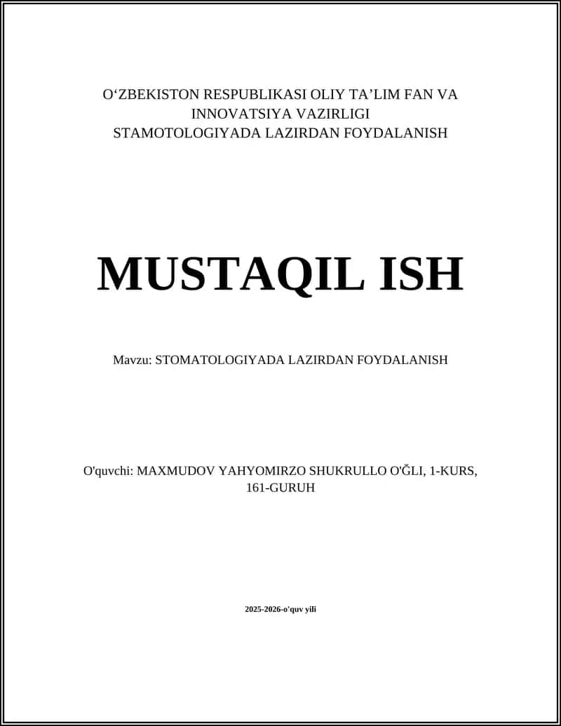 STOMATOLOGIYADA LAZIRDAN FOYDALANISH