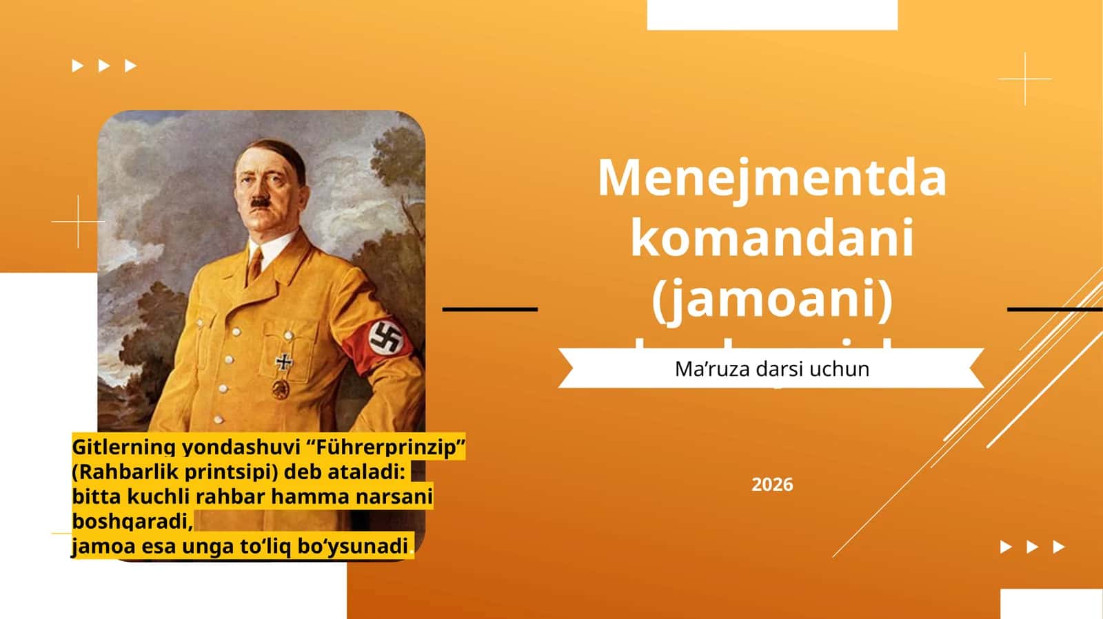Menejmentda komandani (jamoani) boshqarish.