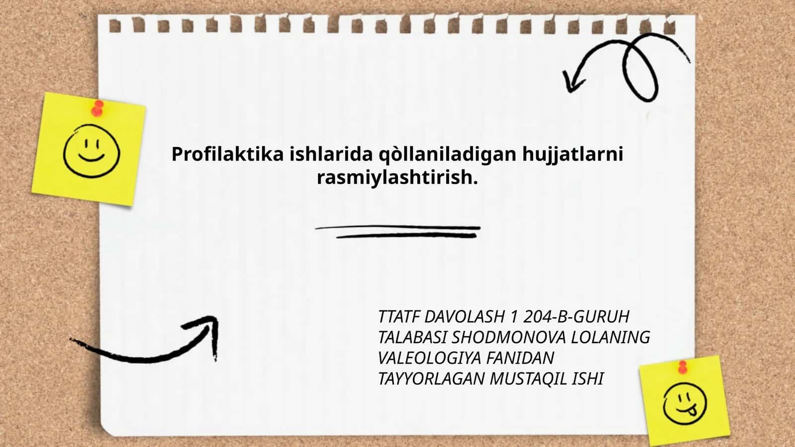 TTATF DAVOLASH 1 204-B-GURUH TALABASI SHODMONOVA LOLANING VALEOLOGIYA FANIDAN TAYYORLAGAN MUSTAQIL ISHI