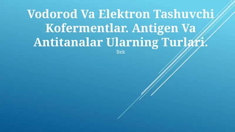 Vodorod Va Elektron Tashuvchi Kofermentlar