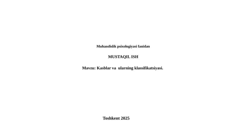 Kasblar va ularning klassifikatsiyasi