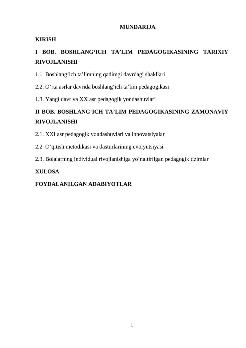 BOB. BOSHLANGʻICH TAʼLIM PEDAGOGIKASINING TARIXIY RIVOJLANISHI