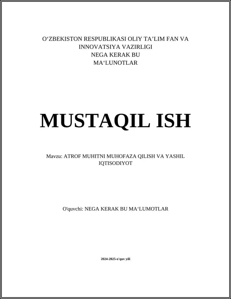 Atrof-muhitni muhofaza qilish va yashil iqtisodiyot