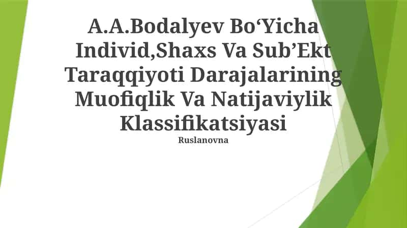 Individ, Shaxs Va SubʼEkt Taraqqiyoti Darajalarining Muofiqlik Va Natijaviylik Klassifikatsiyasi