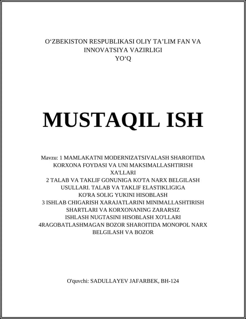 Modernizatsiya sharoitida korxona foydasini maksimal qilish strategiyalari
