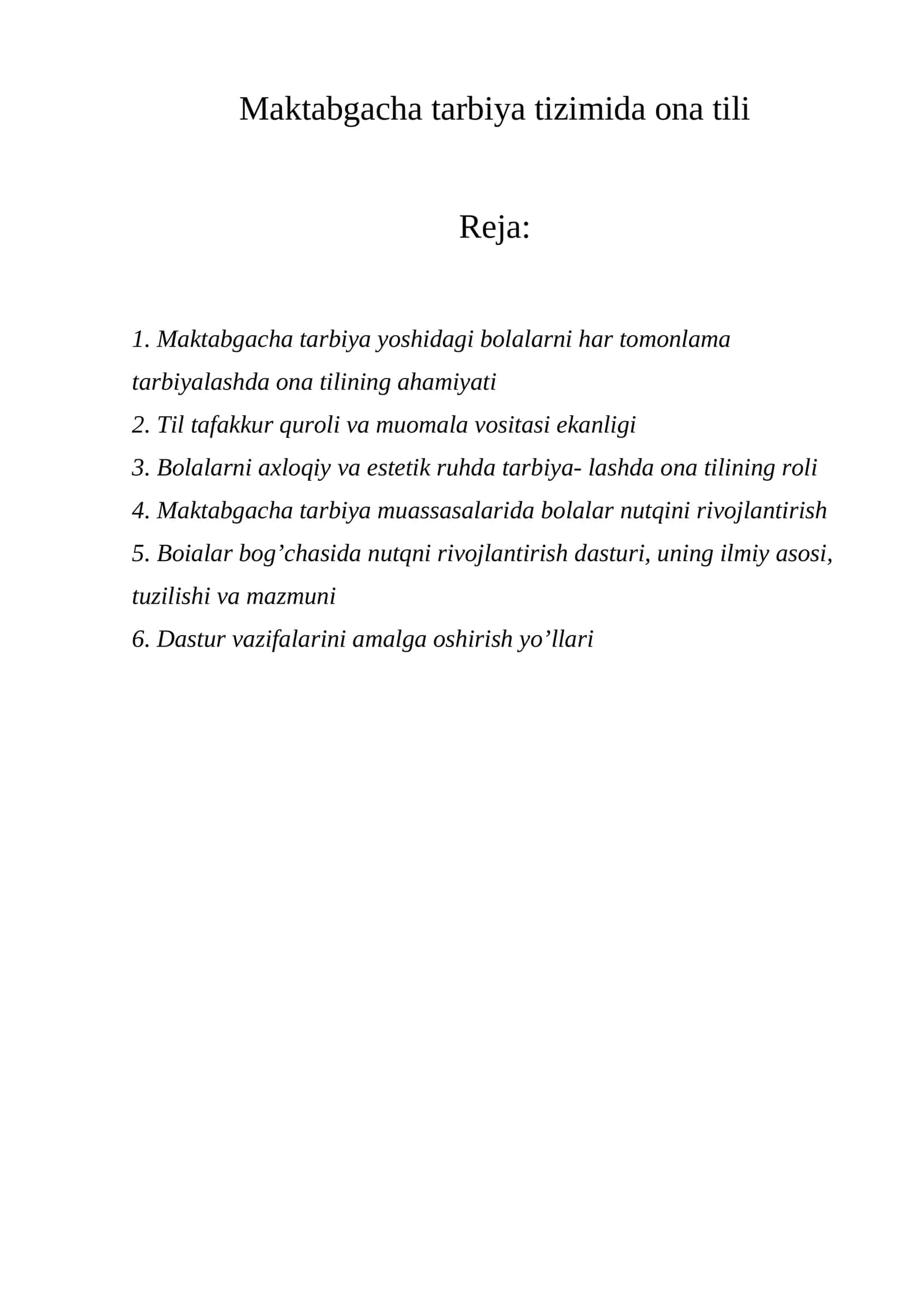 Maktabgacha tarbiya tizimida ona tili