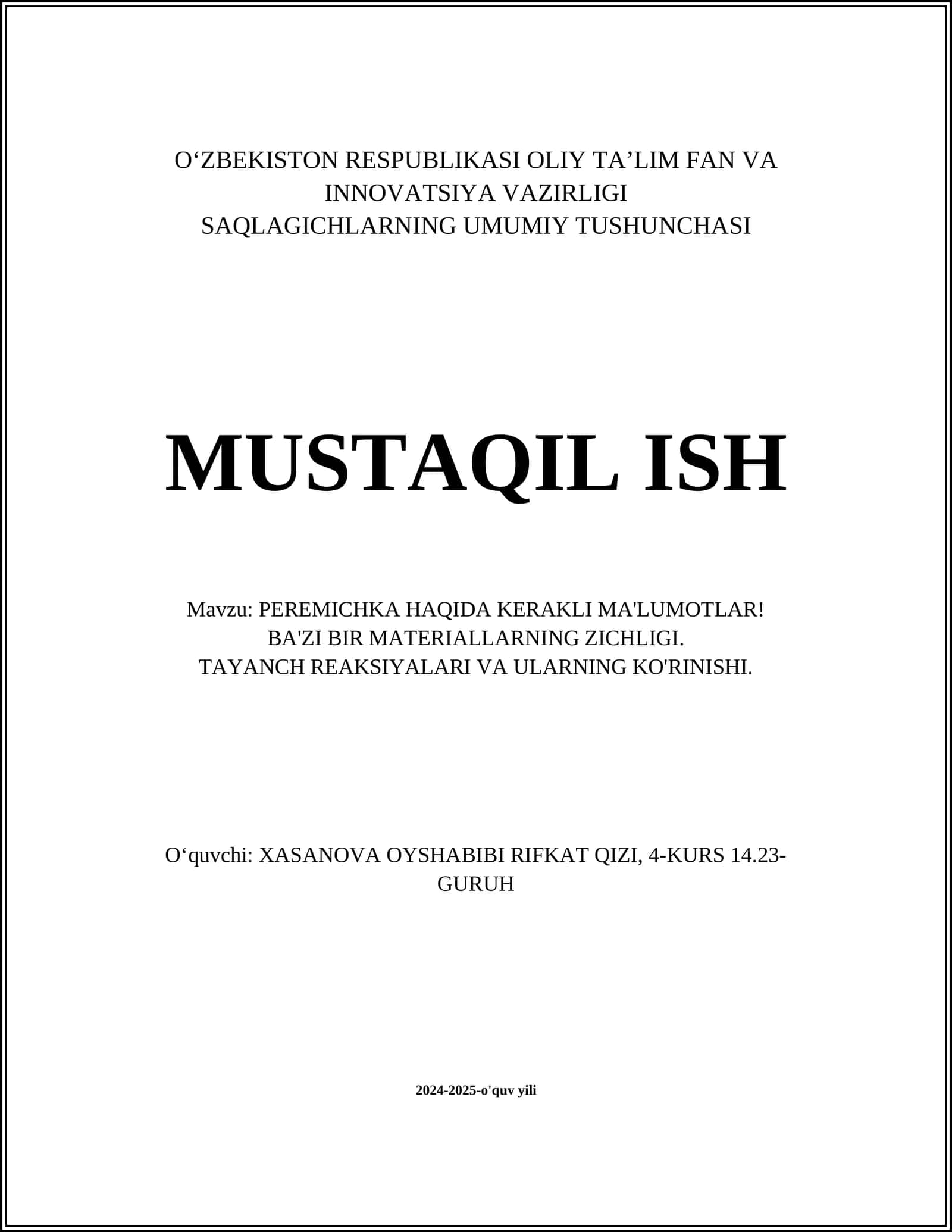 PEREMICHKA HAQIDA KERAKLI MA'LUMOTLAR!