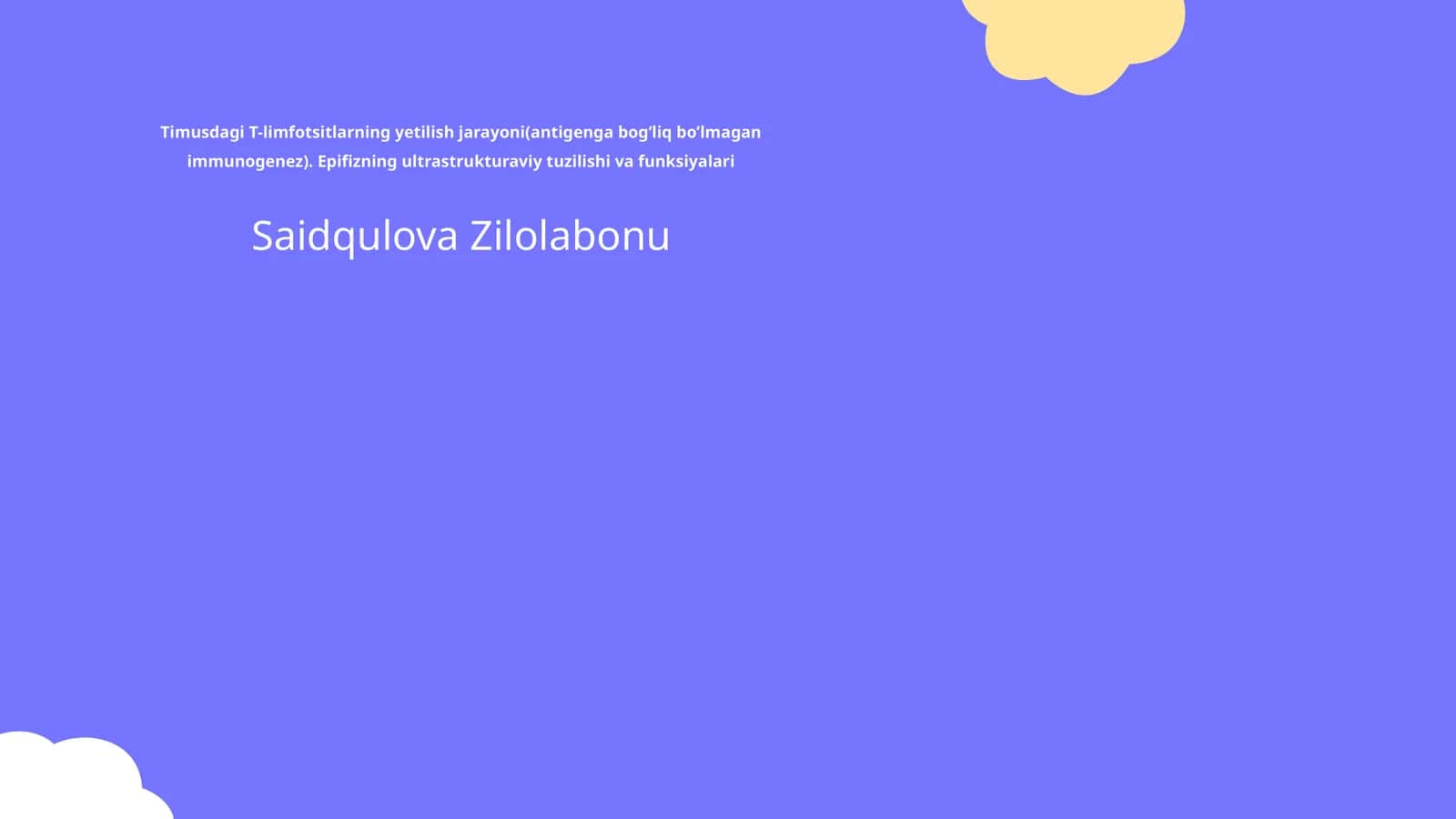 Timusdagi T-limfotsitlarning yetilish jarayoni(antigenga bog’liq bo’lmagan immunogenez). Epifizning ultrastrukturaviy tuzilishi va funksiyalari