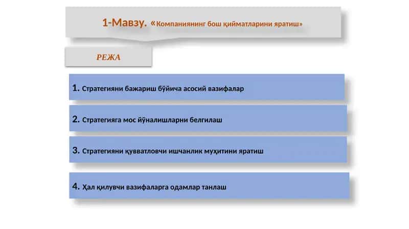 "Компаниянинг бош қийматларини яратиш"