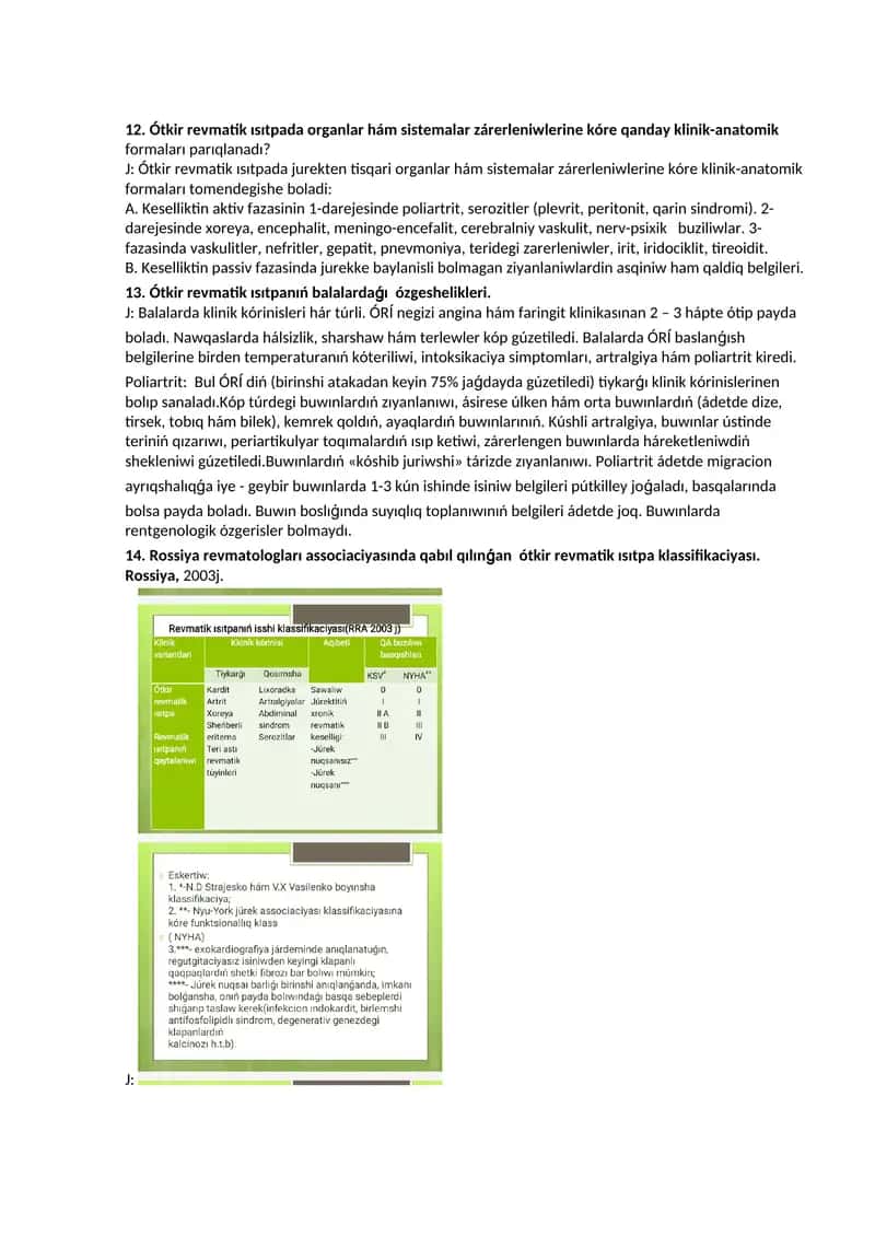 Ótkir revmatik ısıtpada organlar hám sistemalar zárerleniwlerine kóre klinik-anatomik formaları