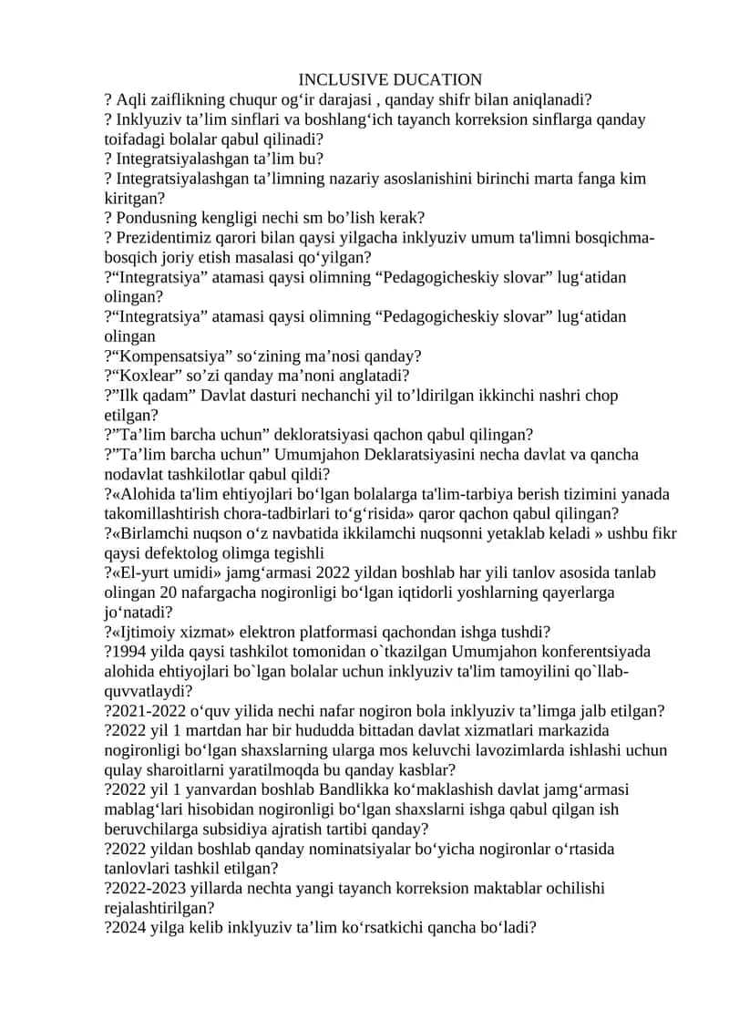 Inklyuziv ta’limning nazariy va amaliy asoslari