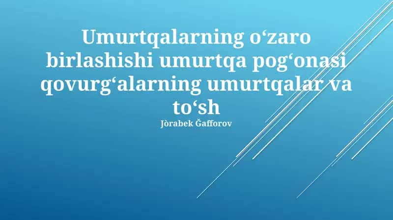 Umurtqalarning oʻzaro birlashishi umurtqa pogʻonasi qovurgʻalarning umurtqalar va toʻsh