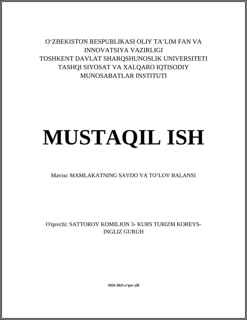 Mamlakatning Savdo va To'lov Balansi