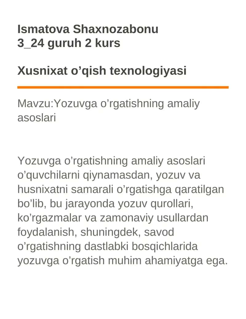 Yozuvga o’rgatishning amaliy asoslari