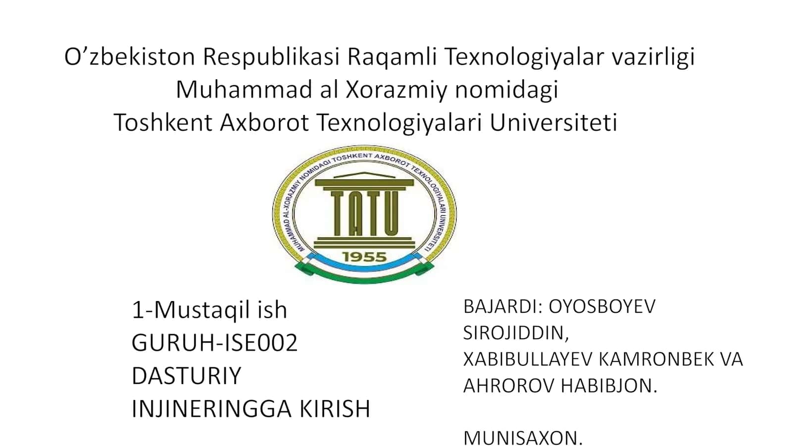 Axborot Texnologiyalari va Modellashtirish