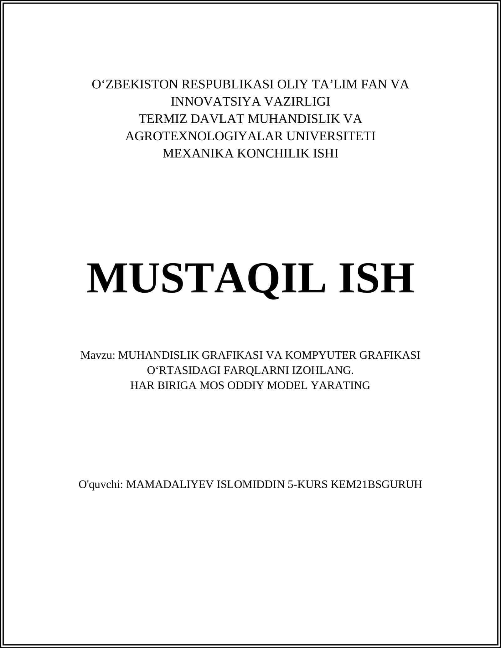 MEXANIKA KONCHILIK ISHI
