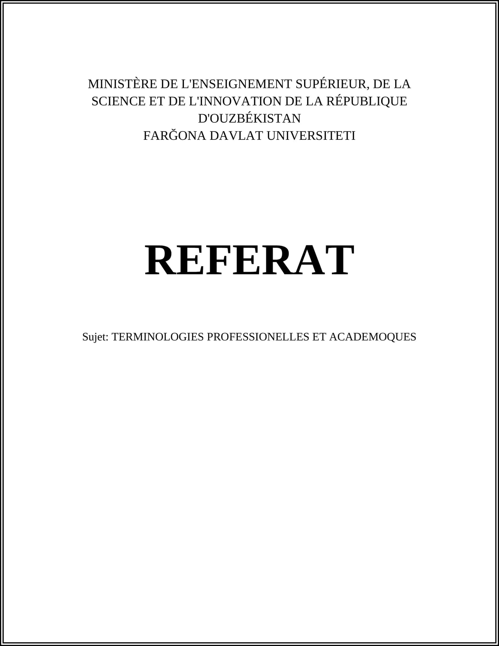 TERMINOLOGIES PROFESSIONELLES ET ACADEMOQUES