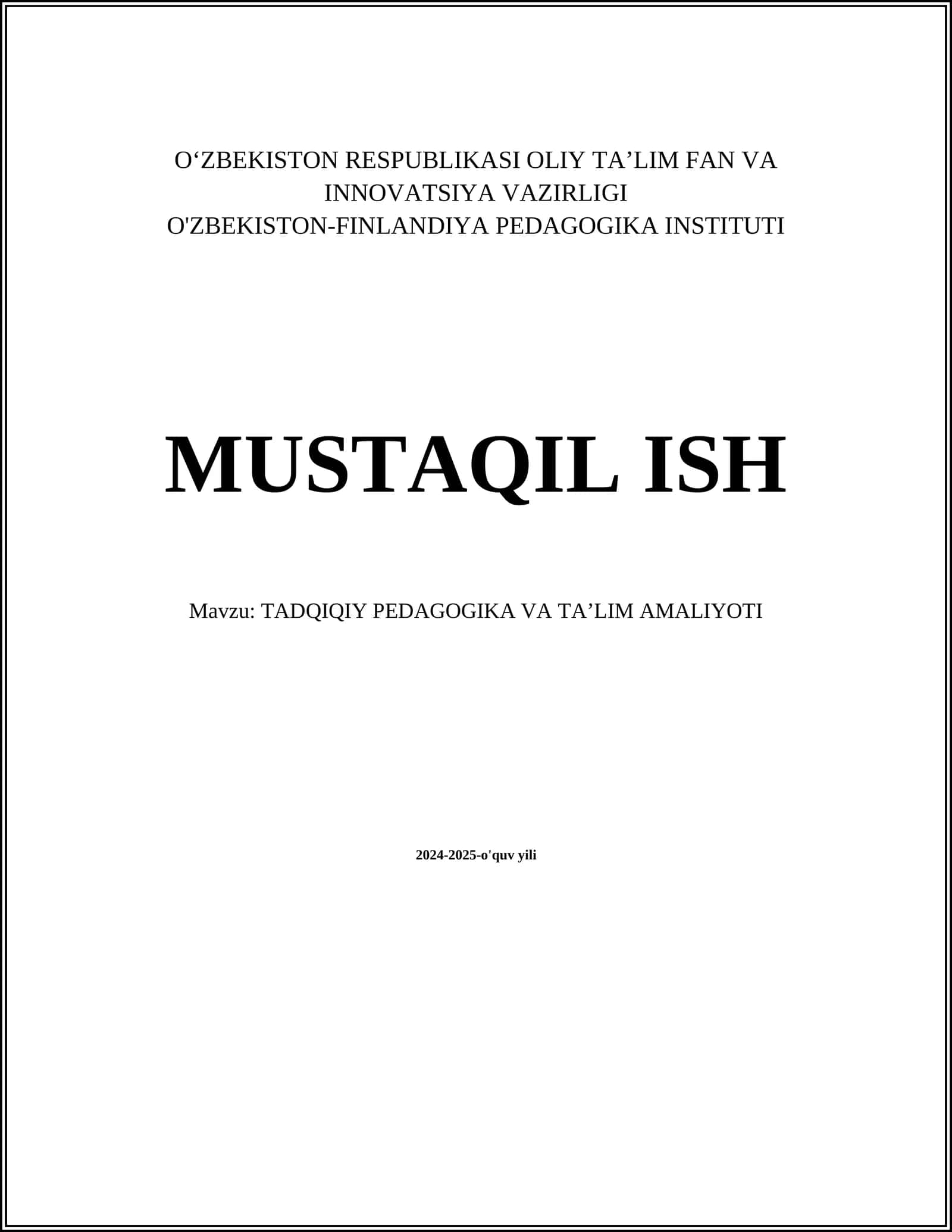 TADQIQIY PEDAGOGIKA VA TAʼLIM AMALIYOTI