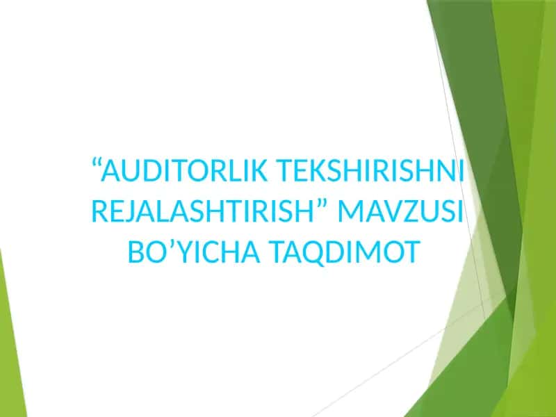 “AUDITORLIK TEKSHIRISHNI REJALASHTIRISH” MAVZUSI BO’YICHA TAQDIMOT