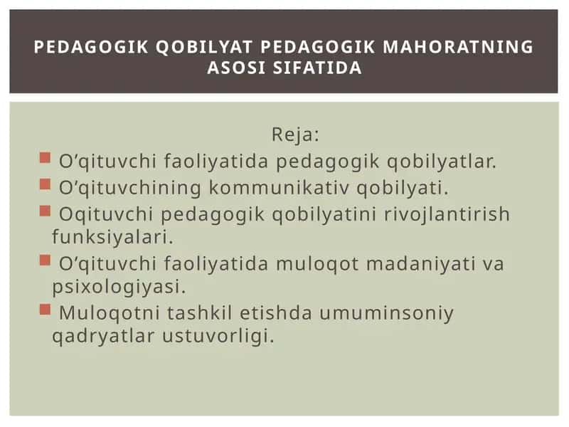PEdagogik qobilyat pedagogik mahoratning asosi sifatida