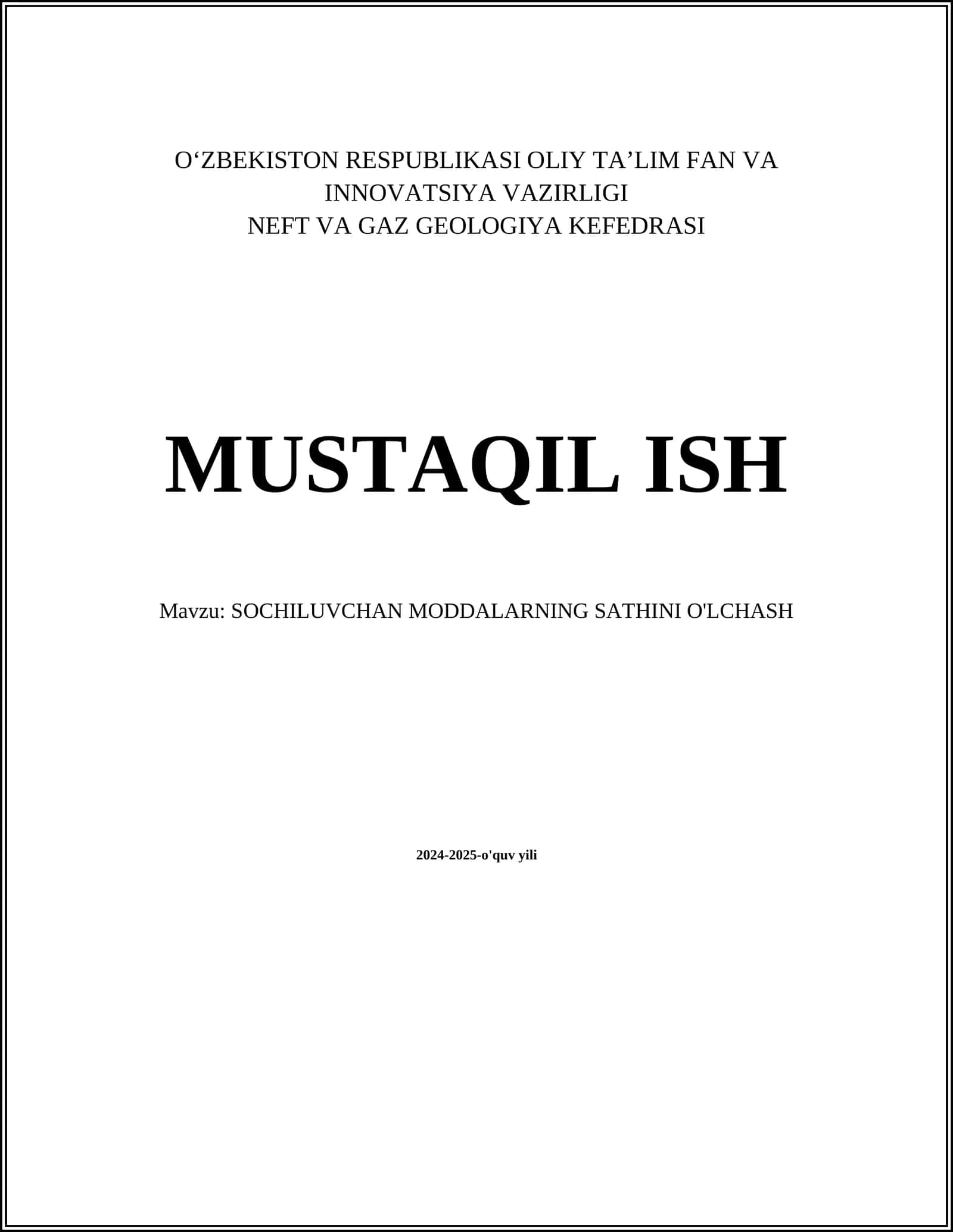 MUSTAQIL ISH Mavzu: SOCHILUVCHAN MODDALARNING SATHINI O'LCHASH