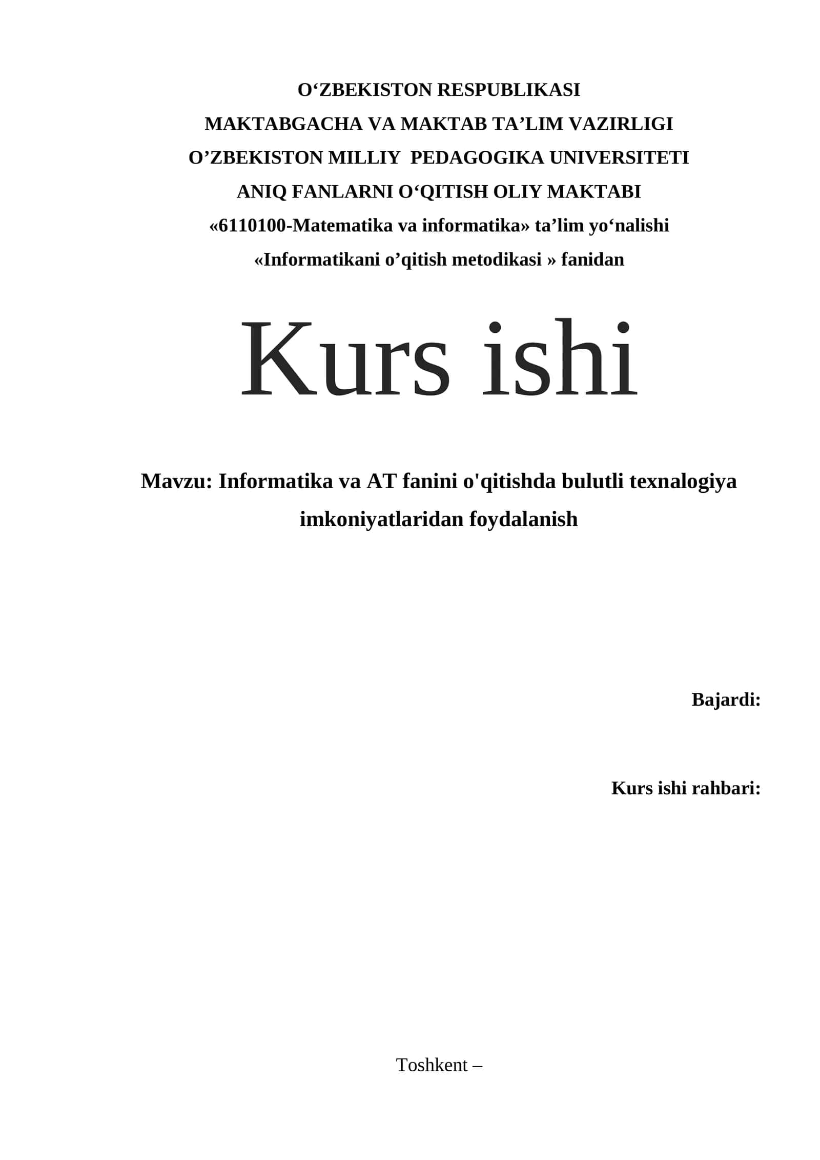 Informatikani o’qitish metodikasi
