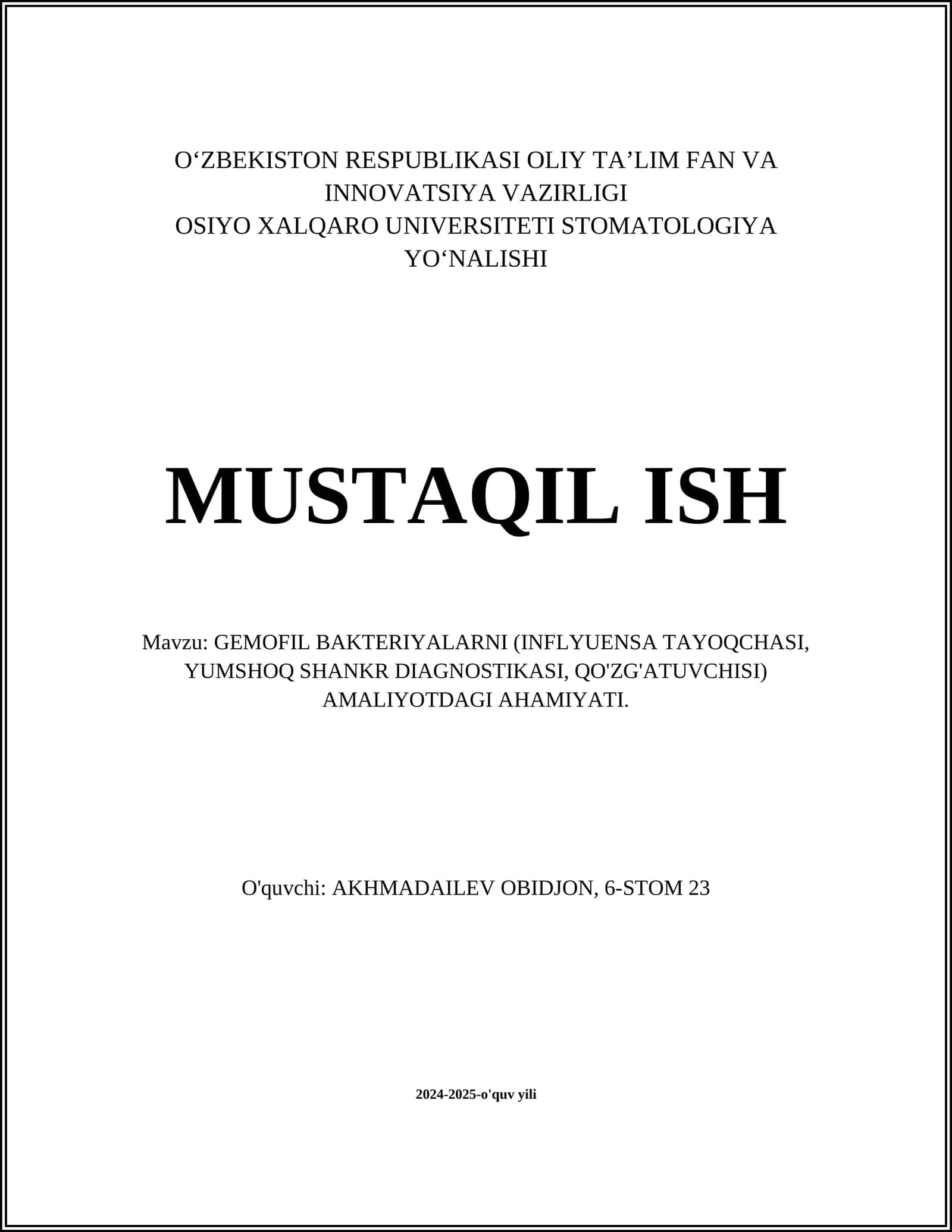 Gemofil bakteriyalarni (influenza tayoqchasi, yumshoq shankr diagnostikasi, qo'zg'atchisi) amaliyotdagi ahamiyati