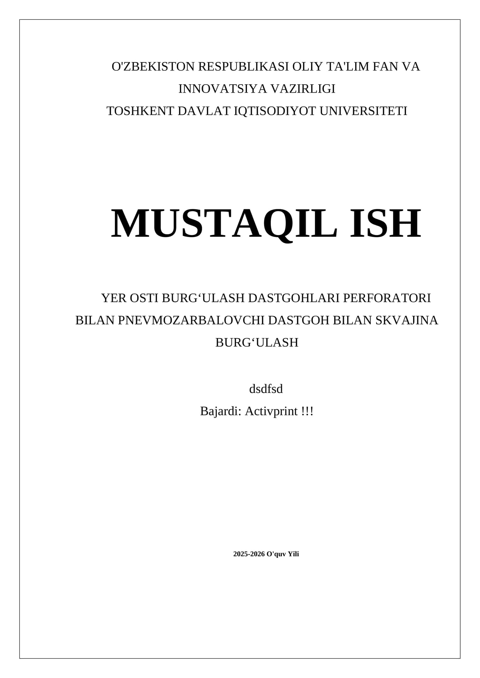 MUSTAQIL ISH YER OSTI BURGʻULASH DASTGOHLARI PERFORATORI BILAN PNEVMOZARBALOVCHI DASTGOH BILAN SKVAJINA BURGʻULASH