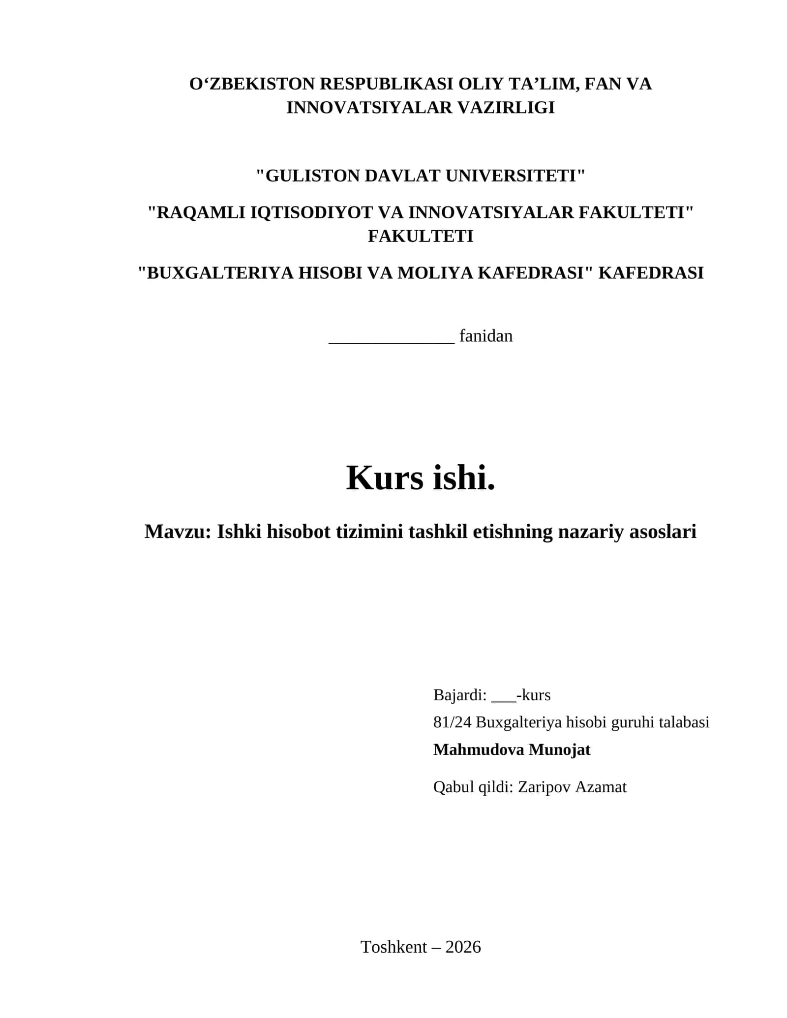 Ishki hisobot tizimini tashkil etishning nazariy asoslari