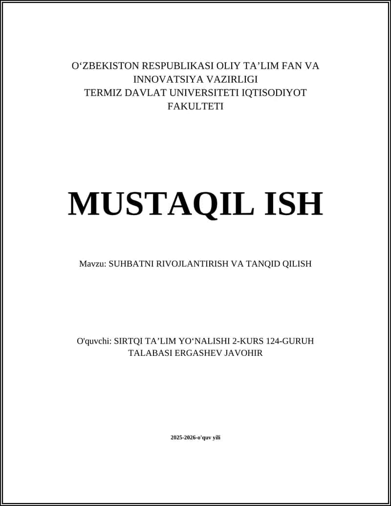 SUHBATNI RIVOJLANTIRISH VA TANQID QILISH