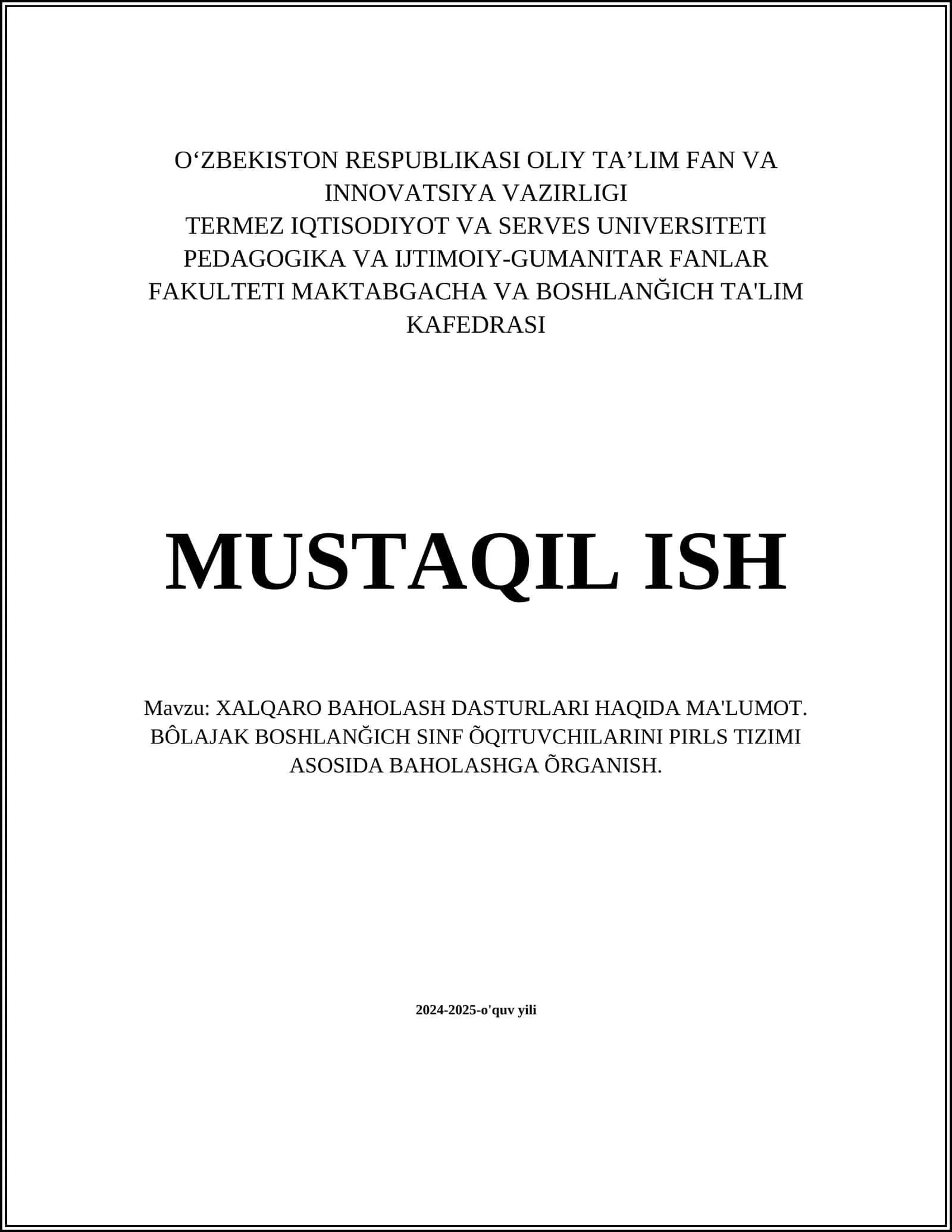 XALQARO BAHOLASH DASTURLARI