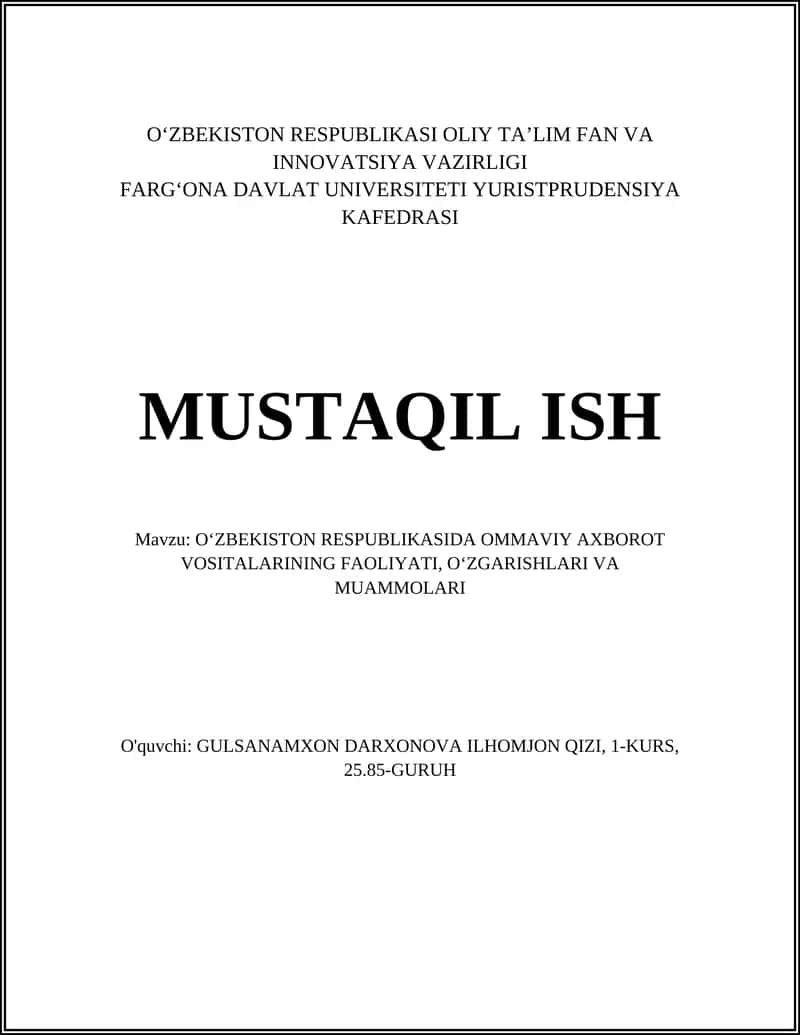 Ommaviy axborot vositalari faoliyati