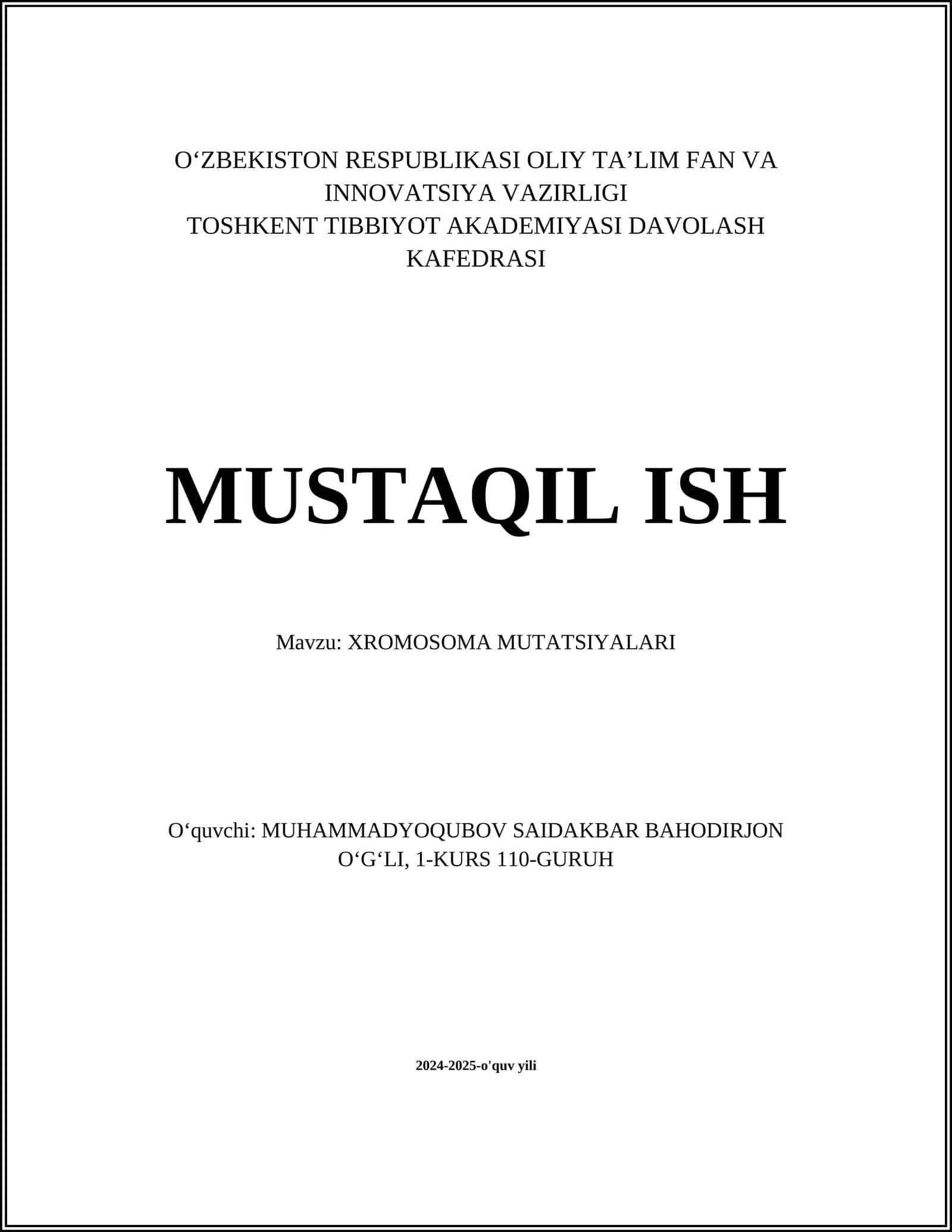 XROMOSOMA MUTATSIYALARI