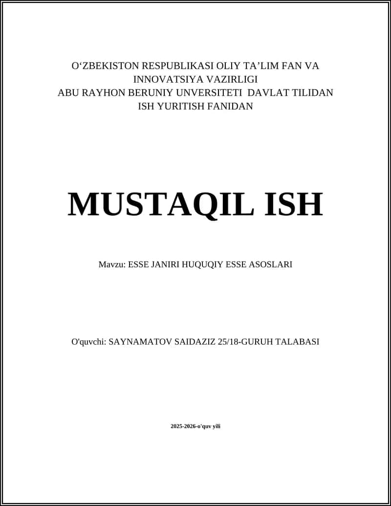 ESSE JANIRI HUQUQIY ESSE ASOSLARI